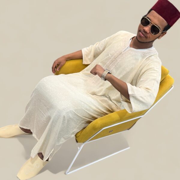 Moroccan Gandoura Men Thobe (Light Yellow)  - Non-Hooded