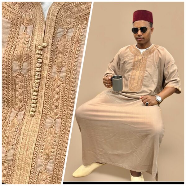 Moroccan Gandoura Men Thobe (Brown)  - Non-Hooded