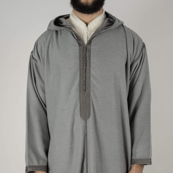 New Moroccan Men Djellaba (Gray) - Hooded - Image 3